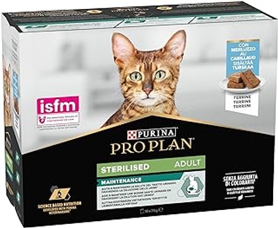Purina Pro Plan Natvoer voor katten, gesteriliseerd, voor volwassenen, terrine kabeljauw, 10 zakjes à 75 g - kattenbrokken