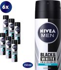 NIVEA MEN Invisible for Black & White Fresh - 6 x 150ml  - Deodorant Spray