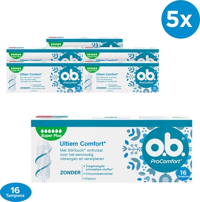 o.b.® ProComfort® Super Plus Tampons voor de zeer zware menstruatiedagen, 5x16 stuks