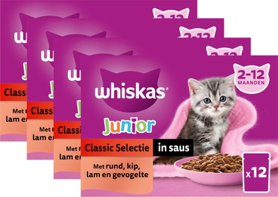 Whiskas Classic Junior Selectie in saus - maaltijdzakjes 48 x 85 gr - natvoer katten