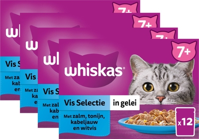 Whiskas 7+ - Kattenvoer natvoer - Vis - Selectie in gelei - maaltijdzakjes 48 x 85 g natvoer katten