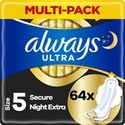 Always Ultra Secure Night Extra - Maat 5 - Maandverband Met Vleugels - Voordeelbox 64 stuks