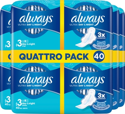 Always Ultra - Maandverband - Day & Night (Maat 3) - Vleugels  4 x 40 stuks