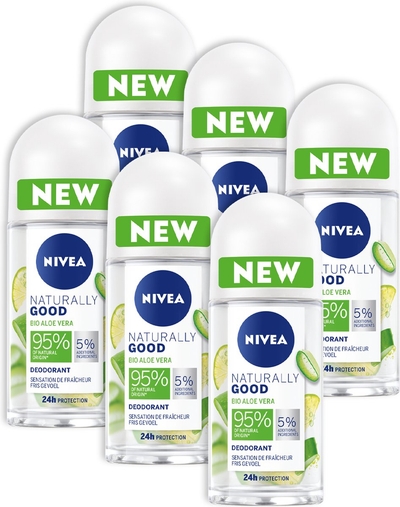 NIVEA Naturally Good Bio Aloe Vera Deodorant Roller - 6 x 50 ml 