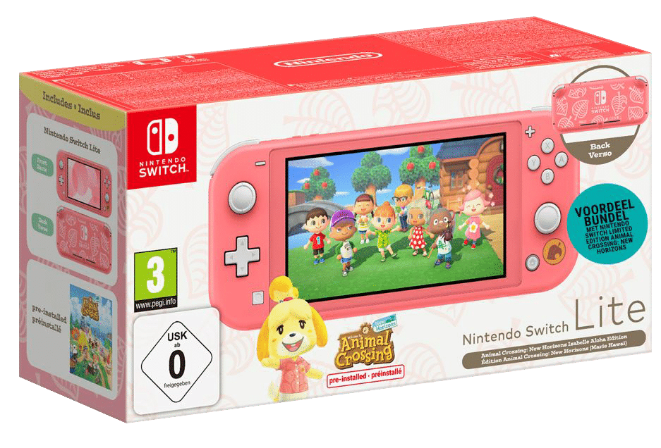 Nintendo Switch Lite - Coral - Animal Crossing New Horizons Edition