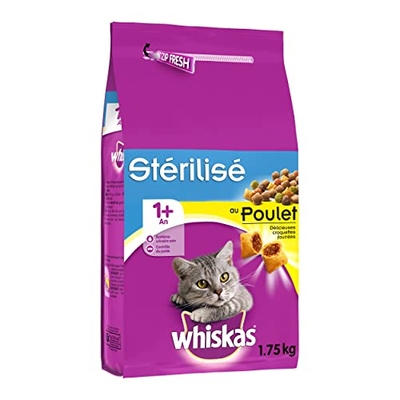 Whiskas Volwassenen 1+ droogvoer voor volwassen katten, met kip, 6 zakken à 1,75 kg - kattenbrokken