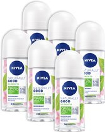 NIVEA Naturally Good Bio Green Tea Deodorant Roller - 6 x 50 ml 