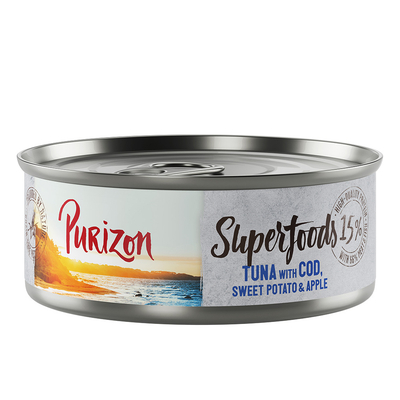 Purizon Superfoods 12 x 70 g - Tonijn met kabeljauw, zoete aardappel en appel - natvoer katten