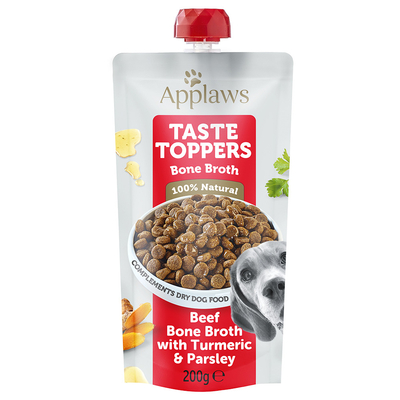 Applaws Taste Toppers Pouch 6 x 200 gr Hondenvoer - Runderbeenderbouillon met Kurkuma & Peterselie - natvoer honden