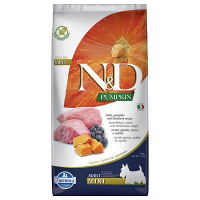 2x7kg Lam en Bosbes Adult Mini Farmina N&D Pompoen droog voor honden - hondenbrokken