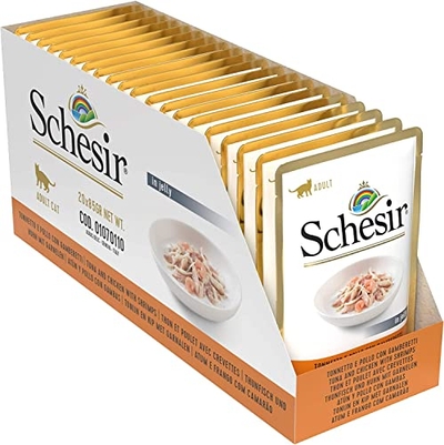 Schesir Cat Jelly Tonijn en kip met garnalen, kattenvoer nat in gelei, 20 zakjes x 85 g - natvoer katten