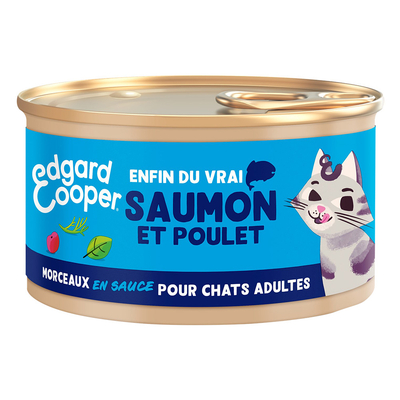 6x85g Edgard & Cooper Adult Brokken in graanvrije sauce zalm. kip - Kattenvoer - natvoer katten