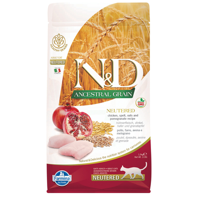 Farmina N&D Ancestral Grain Neutered kip en granaatappel voor katten - 1.5 kg - kattenbrokken