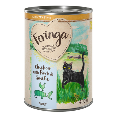 Feringa Country Style Menu 6 x 400 g - Kip. Koolvis. Varken - natvoer katten