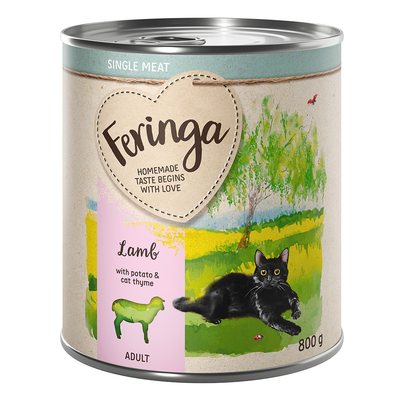Feringa Single Meat Menu 6 x 800 g - Lam met aardappel & kattengamander - natvoer katten