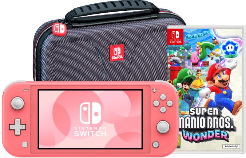 Nintendo Switch Lite Koraal + Super Mario Bros. Wonder + Beschermhoes