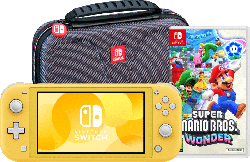 Nintendo Switch Lite Geel + Super Mario Bros. Wonder + Beschermhoes