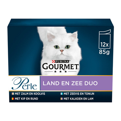 Gourmet Perle Duo Mini Filets - Land en Zee - 12 x 85 g - natvoer katten