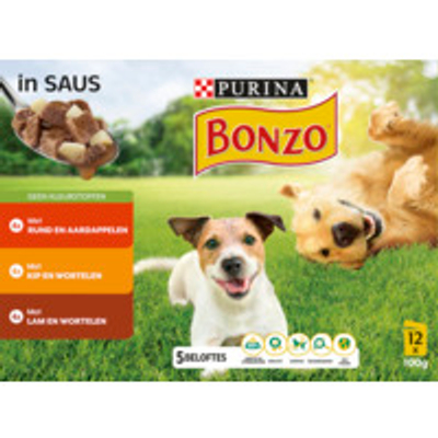 Bonzo hondenvoer met rund/kip/lam in saus - hondenbrokken doos 1200 gram