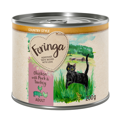 Voordeelpakket Feringa Country Style Menü 24 x 200 g - Kip, Varken en Kalkoen - natvoer katten