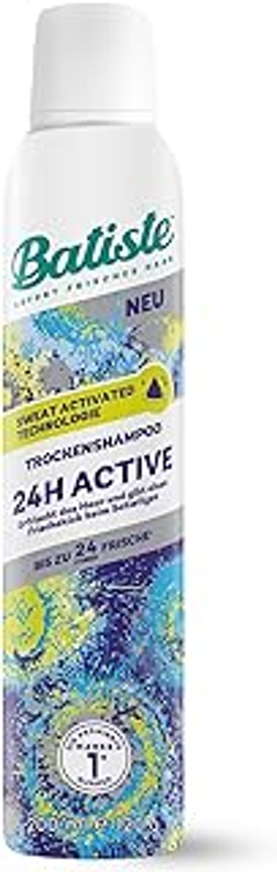 Batiste Batiste Hair Care Droogshampoo 24H Active 200 ml, zonder uitspoelen, haarverzorgingsspray met verkwikkende geur, Sweat Activated technologie, veganistisch en onzichtbaar