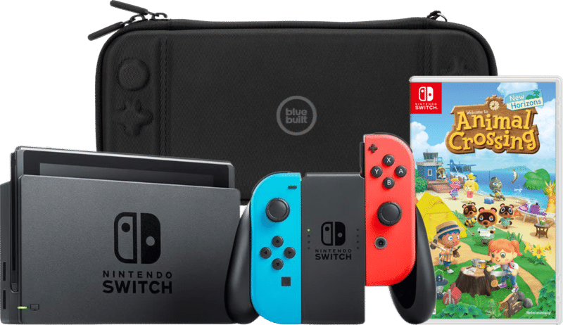 Nintendo Switch Rood/Blauw + Animal Crossing New Horizons + BlueBuilt Beschermhoes