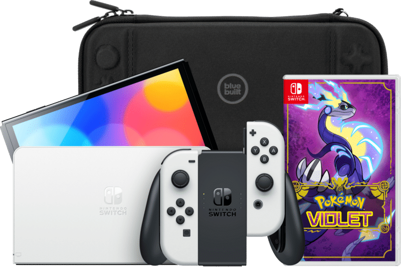 Nintendo Switch OLED Wit + Pokémon Violet + BlueBuilt Beschermhoes