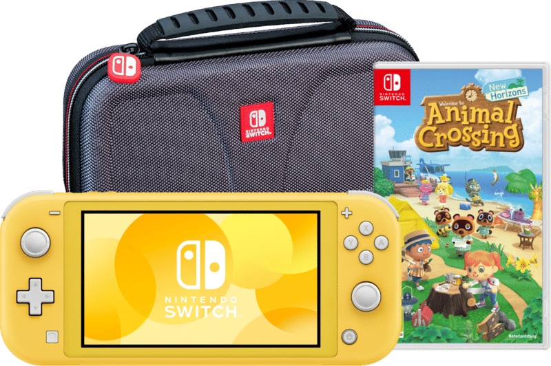 Nintendo Switch Lite Geel + Animal Crossing New Horizons + Bigben Beschermtas