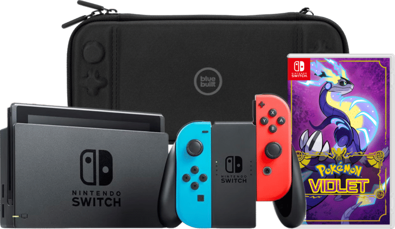 Nintendo Switch Rood/Blauw + Pokemon Violet + BlueBuilt Beschermhoes