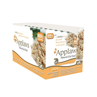 Applaws 100% Natuurlijke Kattenvoer Sappige Kipfilet met Eend in Bouillon voor Volwassen Katten - 10 x 60g Potten - natvoer katten