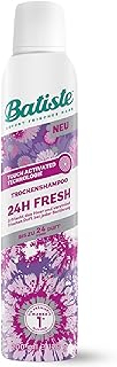 Batiste Batiste Hair Care Droogshampoo 24H Fresh 200 ml, zonder uitspoelen, haarverzorgingsspray met verfrissende geur, Touch Activated technologie, veganistisch en onzichtbaar