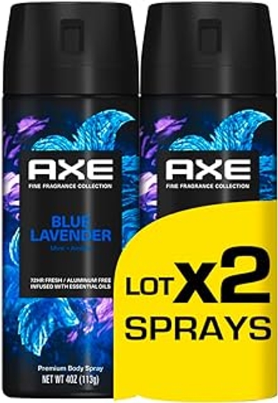 AXE Deodorant Bodyspray 48H Prestige Blue Lavender, 72 uur frisheid, lavendel, munt & barnsteen, 2 stuks van 150 ml