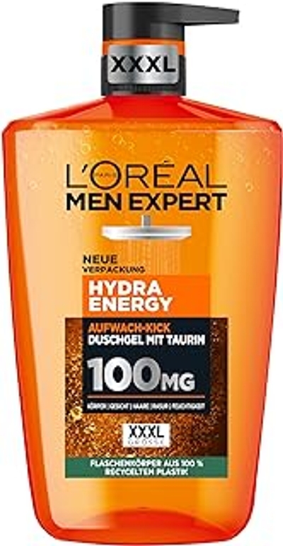 L'Oréal Men Expert Hydra Energy Douchegel voor mannen, voor het reinigen van lichaam, haar en gezicht, 1000 ml