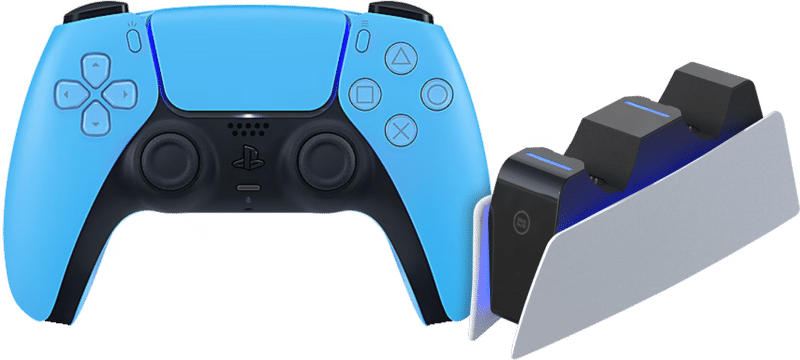 Sony PlayStation 5 DualSense draadloze controller Starlight Blue + BlueBuilt oplaadstation