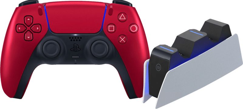 Sony Playstation 5 DualSense Draadloze Controller Volcanic Red + BlueBuilt oplaadstation