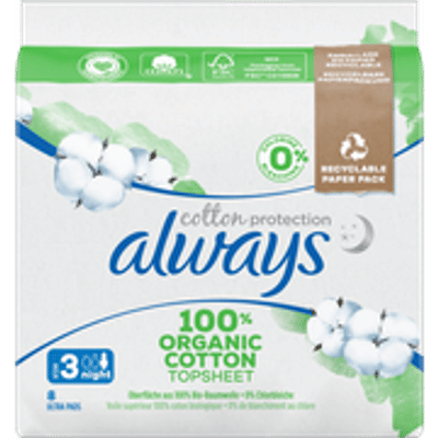 Always Cotton Protection Night Maandverband - 8 stuks