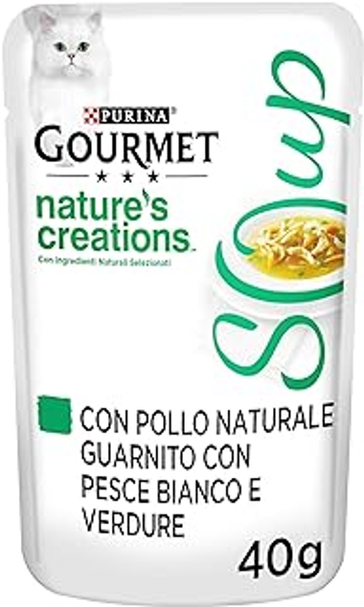 Purina Gourmet Nature's Creations Natte soep katten met kip, witte vis en groenten, 32 zakjes à 40 g - natvoer katten