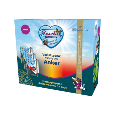 Renske Variatiebox Anker - (Konijn met Eend GV, Kip met Rund, Rund met Eend) 15 x 375 gr - natvoer honden
