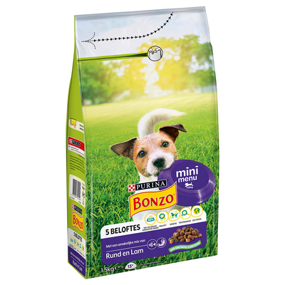 2x1.5kg PURINA Bonzo Mini Menu Rund & Lam droogvoer voor honden - hondenbrokken