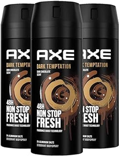 Axe Bodyspray Dark Temptation Deo zonder aluminium bestrijdt geurvormende bacteriën en onaangename geurtjes, 150 ml, 3 stuks