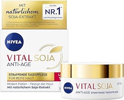 NIVEA Vital Soja Anti-Age Verstevigende dagcrème SPF 15, verstevigende gezichtsverzorging voor rijpe huid met natuurlijk soja-extract, dagcrème met SPF tegen pigmentvlekken 50 ml