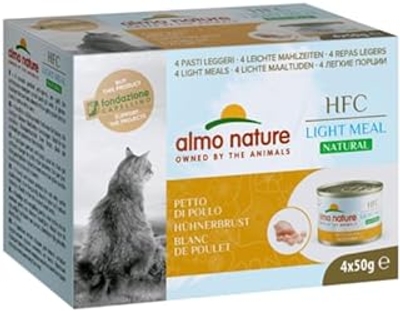 Almo Nature - HFC Natural Light Meal - Kipfilet - Natvoer voor volwassen katten: 4 blikjes van 50 g - natvoer katten