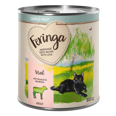Feringa Single Meat Menu 6 x 800 g - Kalf met broccoli & paardenbloem - natvoer katten