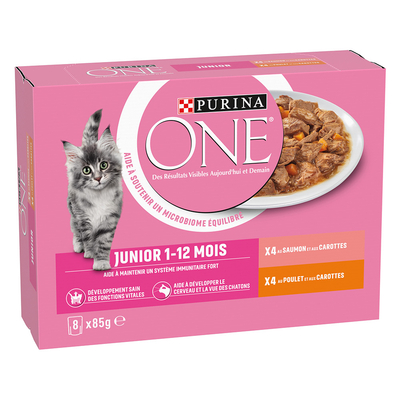 Purina ONE Junior 8 x 85 g - Kip & Zalm - natvoer katten