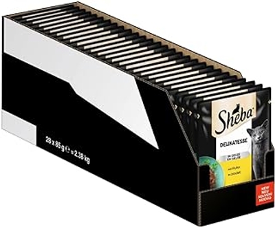 Sheba Delikatesse Natvoer voor katten in portiezak met kip in gelei 28x85g - natvoer katten
