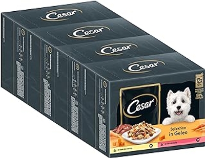 Cesar Portiezakjes Multipack Selectie In Gelei Met Vlees En Groenten 12 x100 gr - natvoer honden