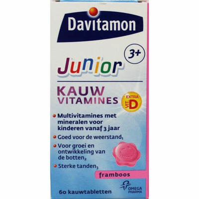 4x Davitamon Junior 3+ Kauwvitamines Framboos 60 kauwtabletten