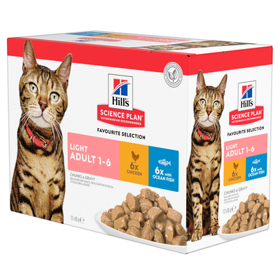 24x85g Feline Adult Light maaltijdzakjes Vis selectie Hill's Science Plan Kattenvoer - natvoer katten