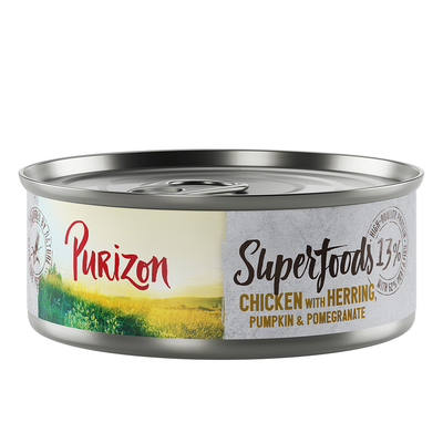 Purizon Superfoods 24 x 70 g - Kip met haring, pompoen en granaatappel - natvoer katten
