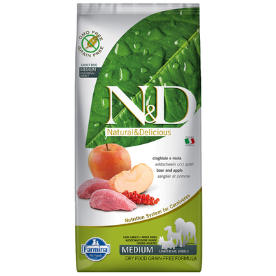 2x12kg Wild zwijn en appel Prime Adult Medium & Maxi Farmina N&D Dog - hondenbrokken